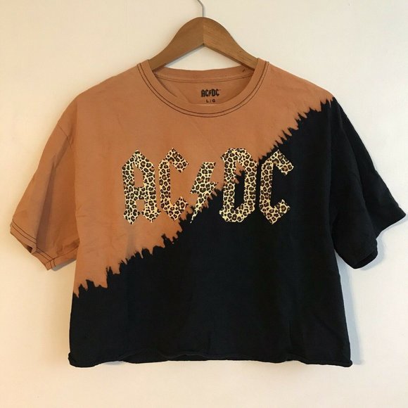 AC/DC | Tops | Acdc Cropped Womens Leopard Print Logo Large T Shirt ...
